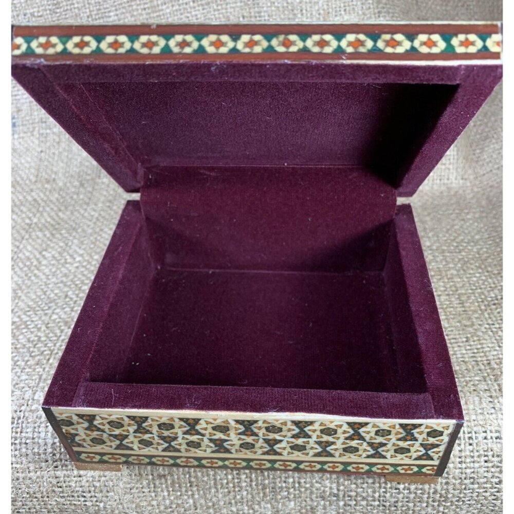 Wood Jewelry Box Birds & Flowers Painted Wooden Marquetry Gift Box - Picture 9 of 10